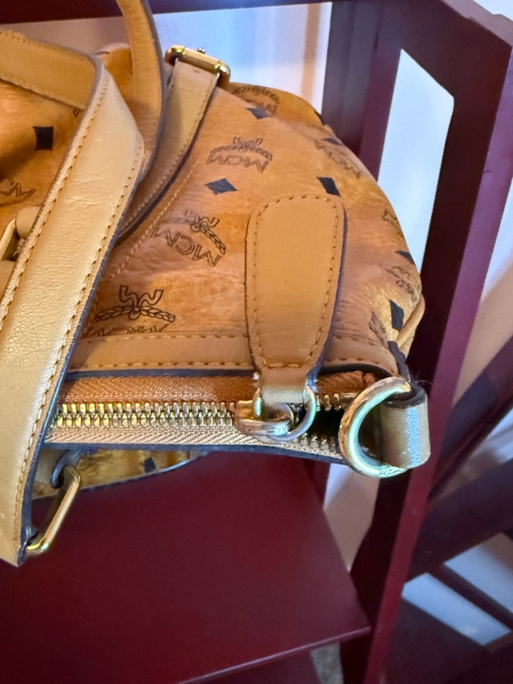 MCM Visetos Mustard Logo Canvas Tote with Leather Trim - Picture 3 of 9